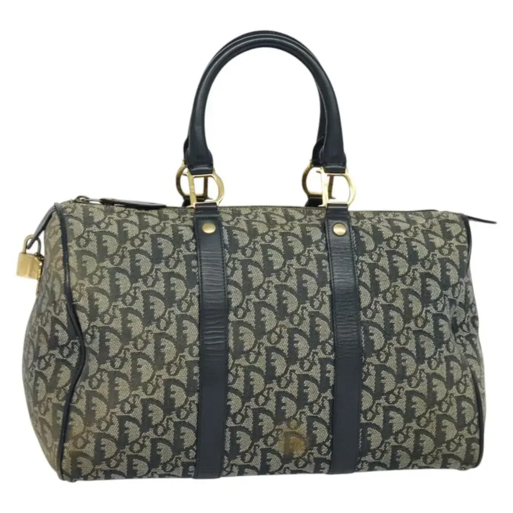 DIOR Trotter Canvas Boston Bag Navy Gold